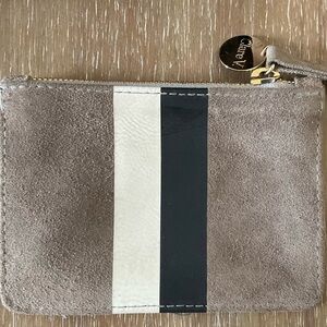 Clare V. Vintage Stripe Suede Gray Coin Clutch